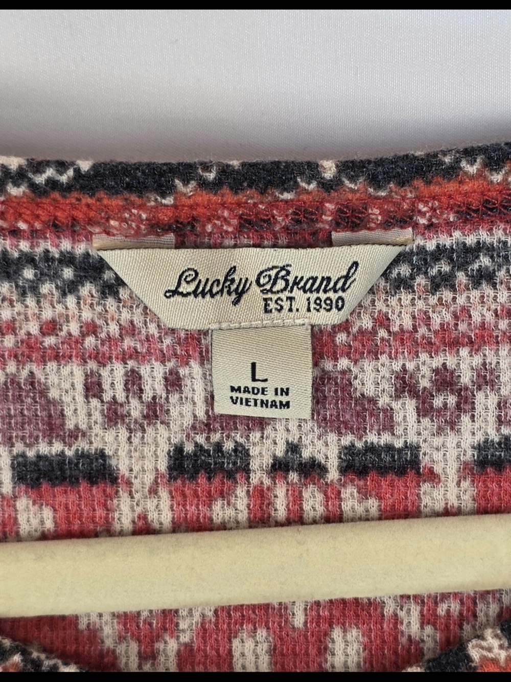Lucky Brand Women's Aztec Southwestern Geometric Boho Fair Isle Henley Size L - Picture 2 of 6